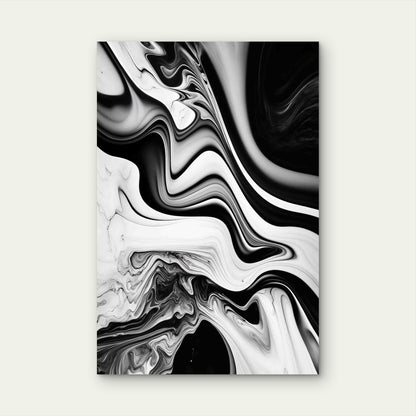 Black And White Marble Fluid Abstract Metal Print Ready to Hang