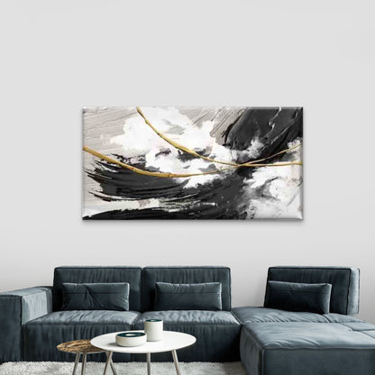 Black, White, And Golden Colors Wall Art Canvas Office Home Room Framed 120x60cm - Bella Home Decor