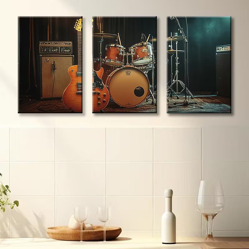 3pcs Band Instrument Music-Themed Wall Art Set Canvas Framed 40x60cm - High Quality Print 100% Australian Made Wall Canvas Ready to Han - Bella Home Decor