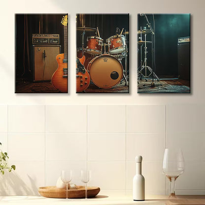 3pcs Band Instrument Music-Themed Wall Art Set Canvas Framed 40x60cm - High Quality Print 100% Australian Made Wall Canvas Ready to Han - Bella Home Decor