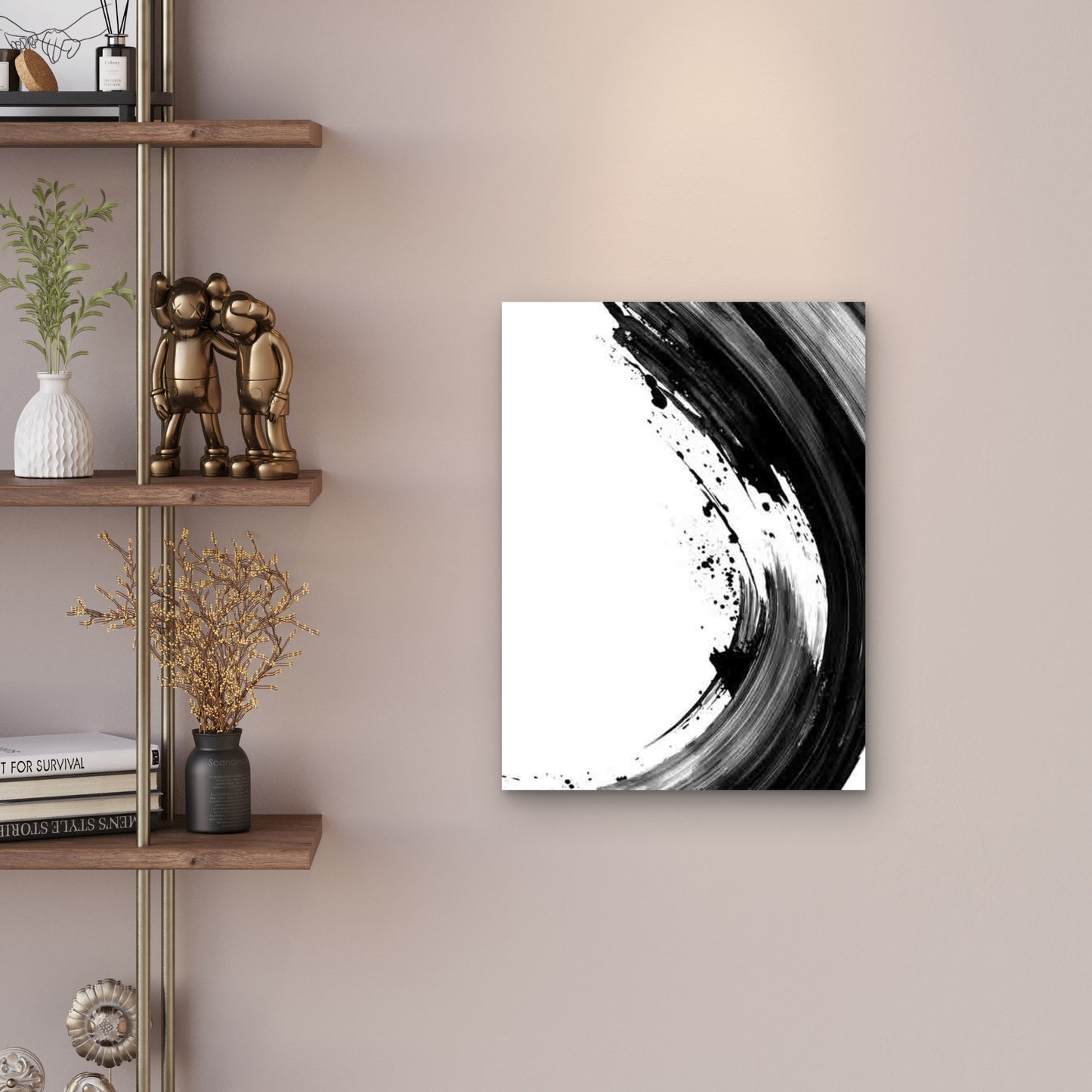 Abstract Black and White Brush Strokes 60x90cm Metal Print Ready to Hang