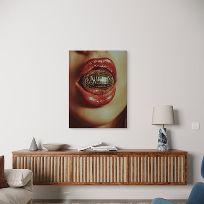 Disco Ball And Glossy Lips Metal Print Ready to Hang