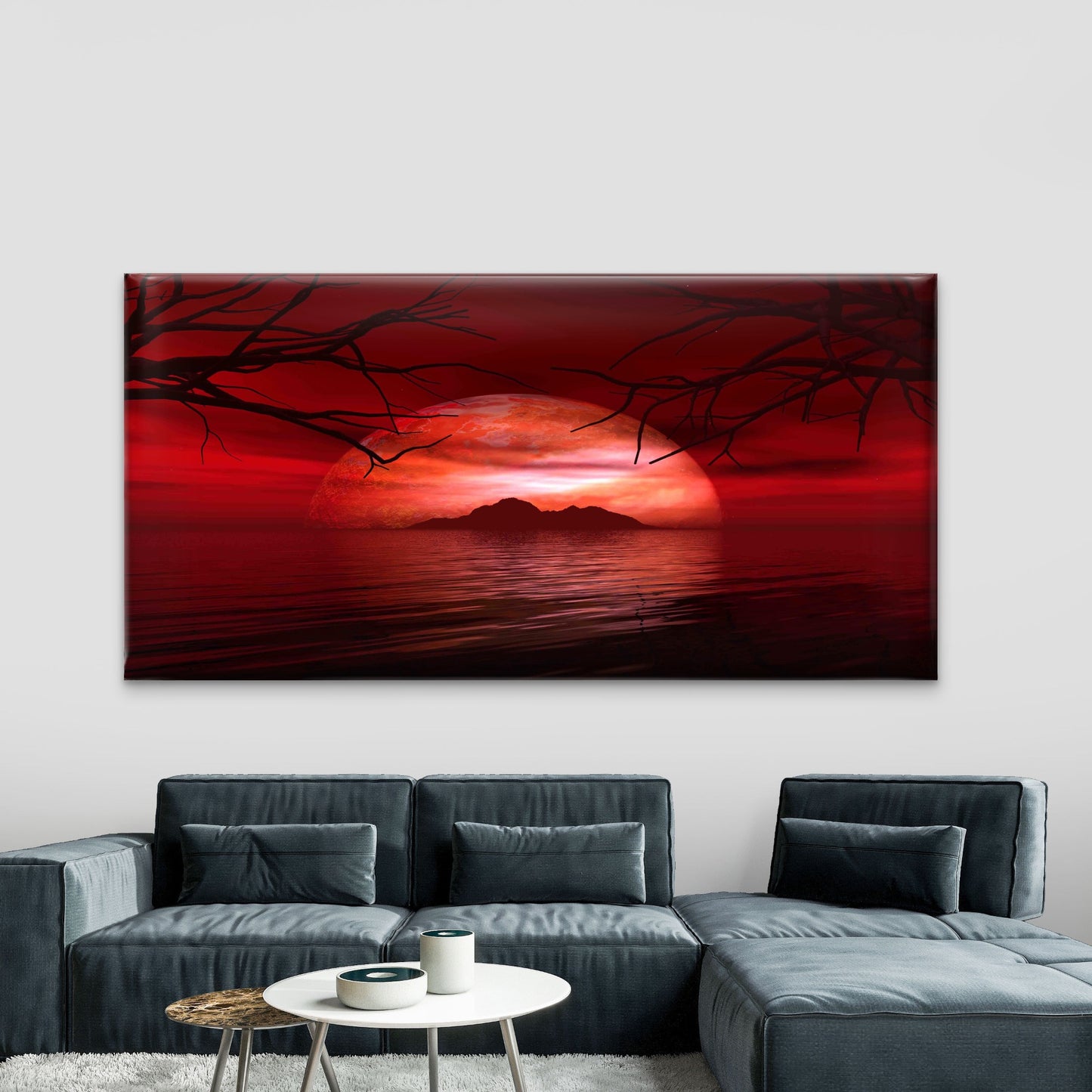Moon Setting Over An Island Wall Art Canvas Office Home Room Framed 120x60cm