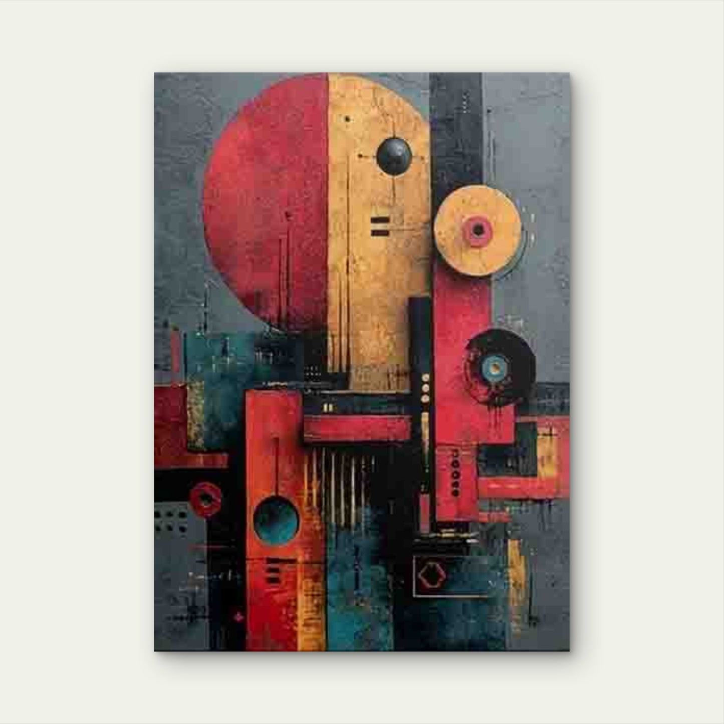Abstract Geometric with Red Yellow Blue Circles 60x90cm Metal Print Ready to Hang - Bella Home Decor