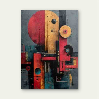 Abstract Geometric with Red Yellow Blue Circles Metal Print Ready to Hang - Bella Home Decor