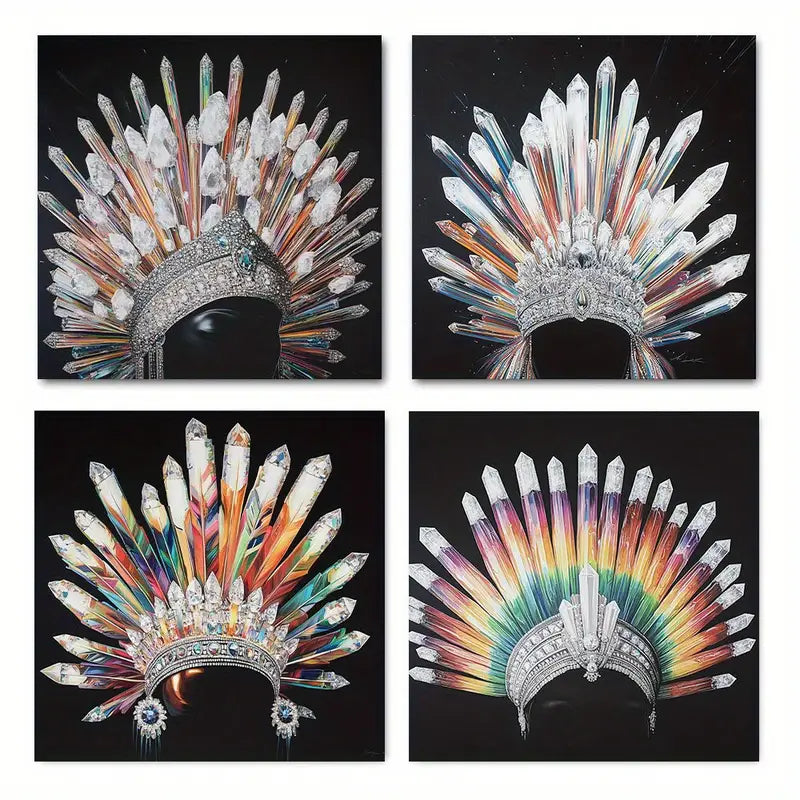 4pcs African American Queen Art Elegant Wall Art Canvas Framed