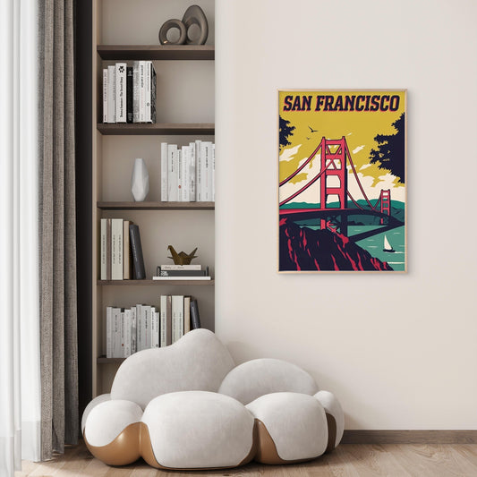 San Francisco Golden Gate Bridge Vintage Travel Poster Print Wall Art