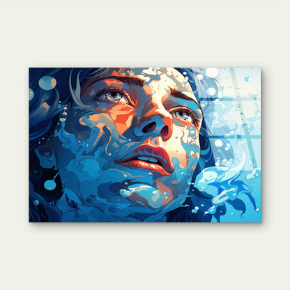 Vibrant Blue Orange Mermaid Girl Swim Acrylic Glass Printing Wall Art Australian Made Quality