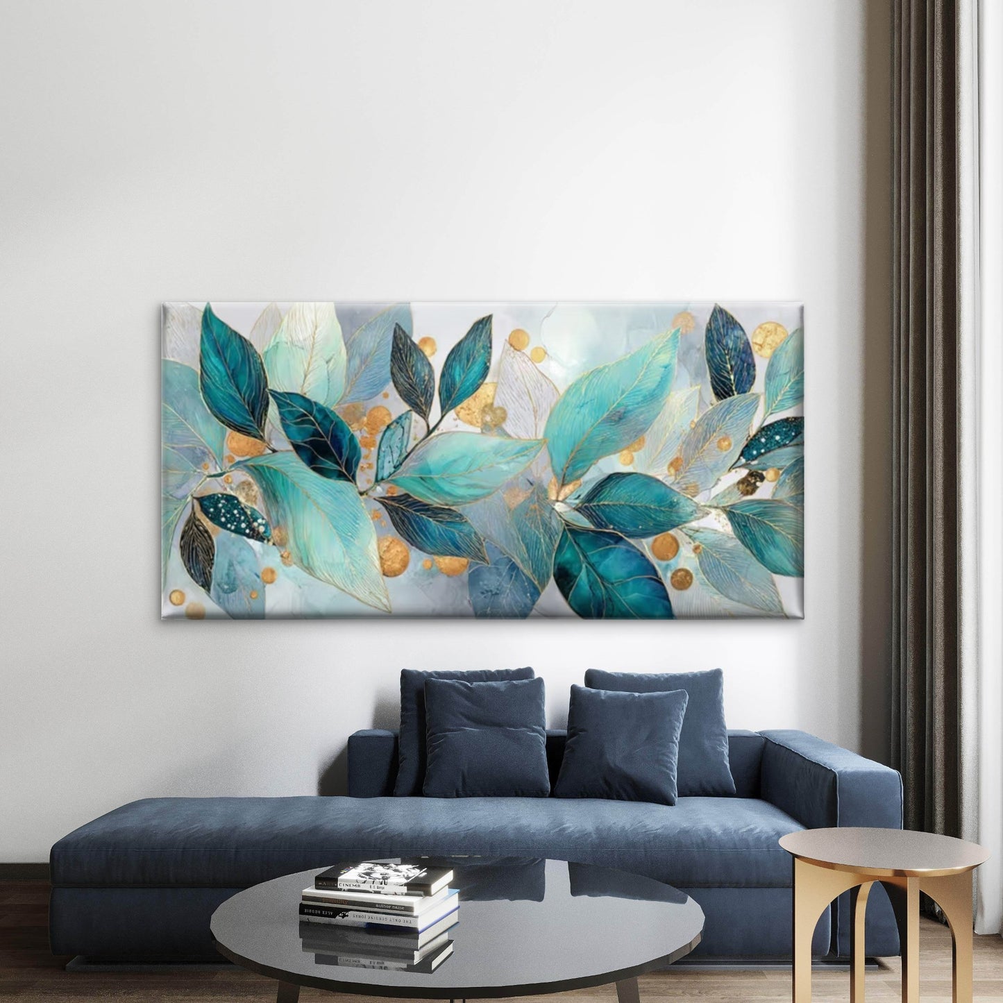 Teal & Botanical Suitable Wall Art Canvas Office Home Room Framed 120x60cm