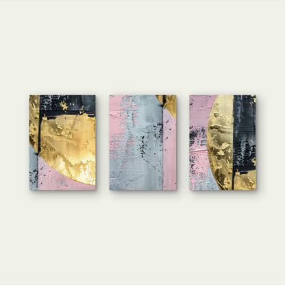3pcs Abstract Metallic Gold Pink Brush Stroke  Wall Art Set Canvas Framed 60x90cm - High Quality Print 100% Australian Made Wall Canvas Ready to Hang