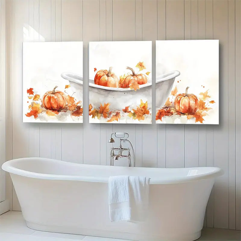 3pcs Cozy Autumn Bathtub Metal Print Ready to Hang Art - Bella Home Decor