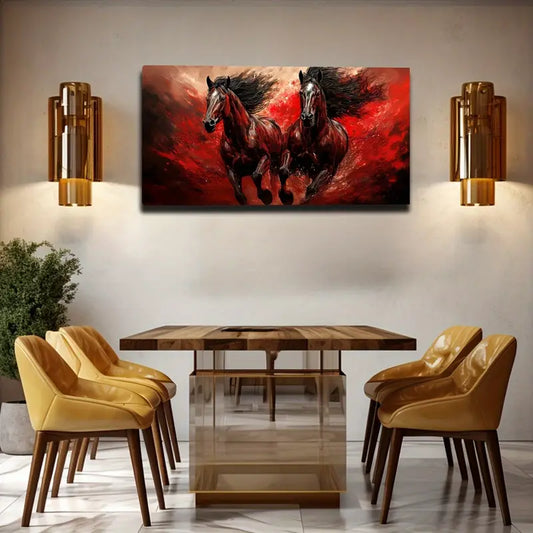 Red Horse Modern Minimalist Wall Art Canvas Office Home Room Framed 120x60cm