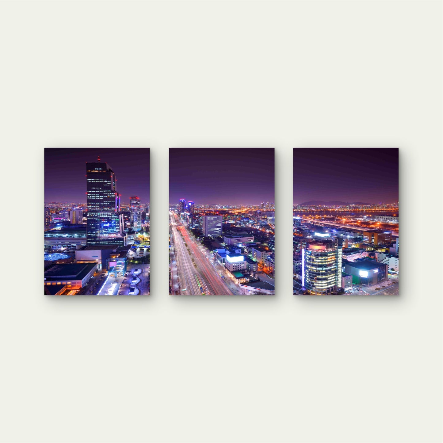 3pcs Seoul City Skyline Gangnam Night Highway Metal Print Ready to Hang Art