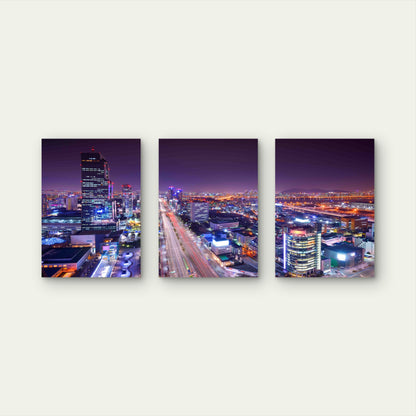 3pcs Seoul City Skyline Gangnam Night Highway Metal Print Ready to Hang Art