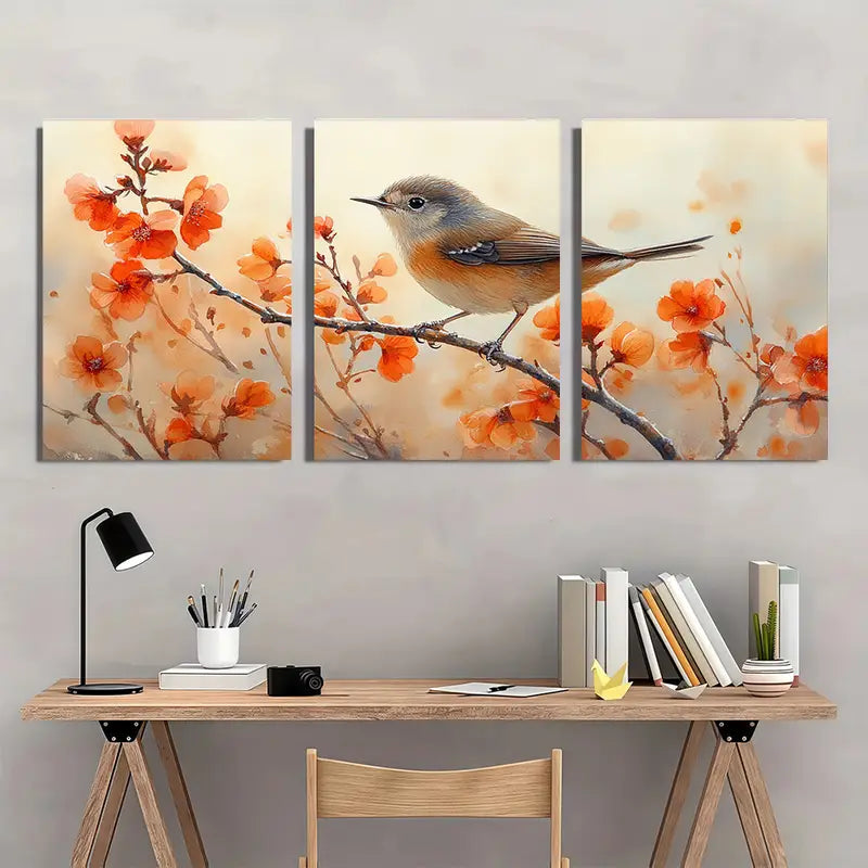 3pcs Wren Bird Watercolor Art Metal Print Ready to Hang Art