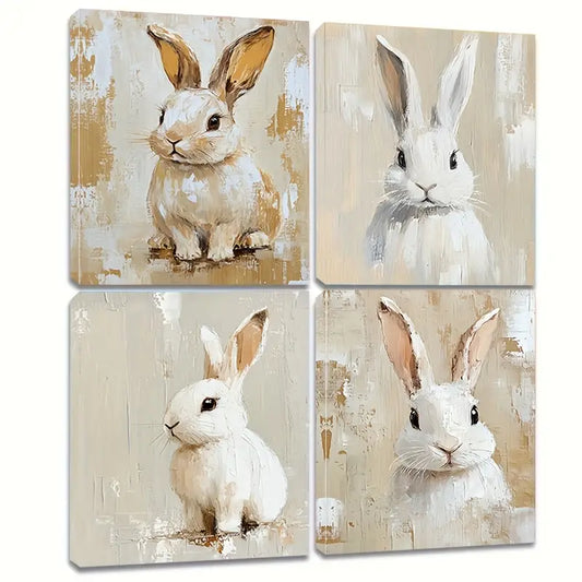 4pcs Charming Rabbit  Wall Art Canvas Framed
