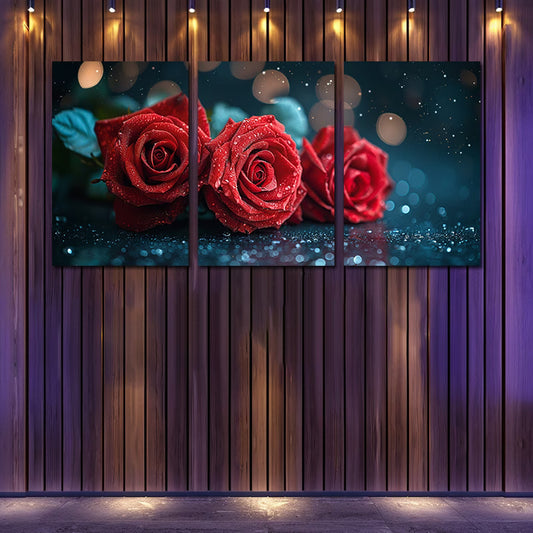 3pcs Book with Red Roses Wall Art Set Canvas Framed 60x90cm - High Quality Print 100% Australian Made Wall Canvas Ready to Hang