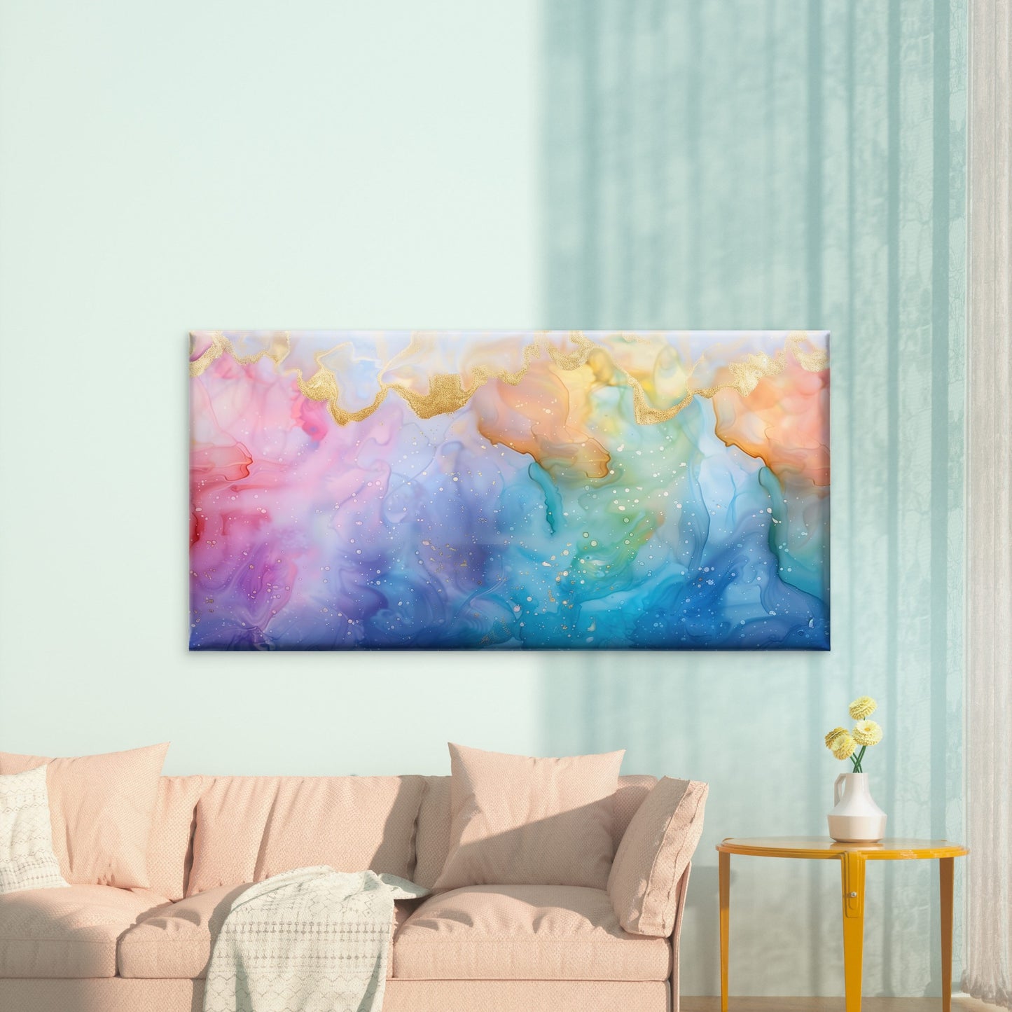Golden Horizons In Pastel Wall Art Canvas Office Home Room Framed 120x60cm - Bella Home Decor