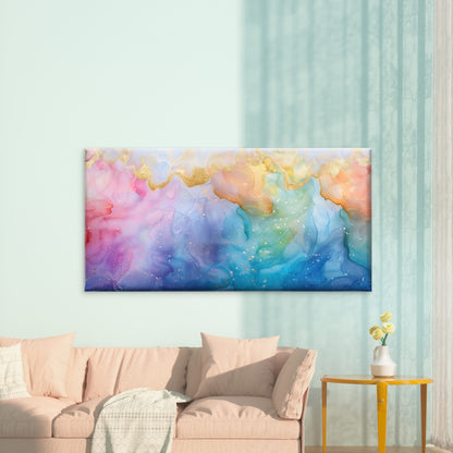 Golden Horizons In Pastel Wall Art Canvas Office Home Room Framed 120x60cm - Bella Home Decor