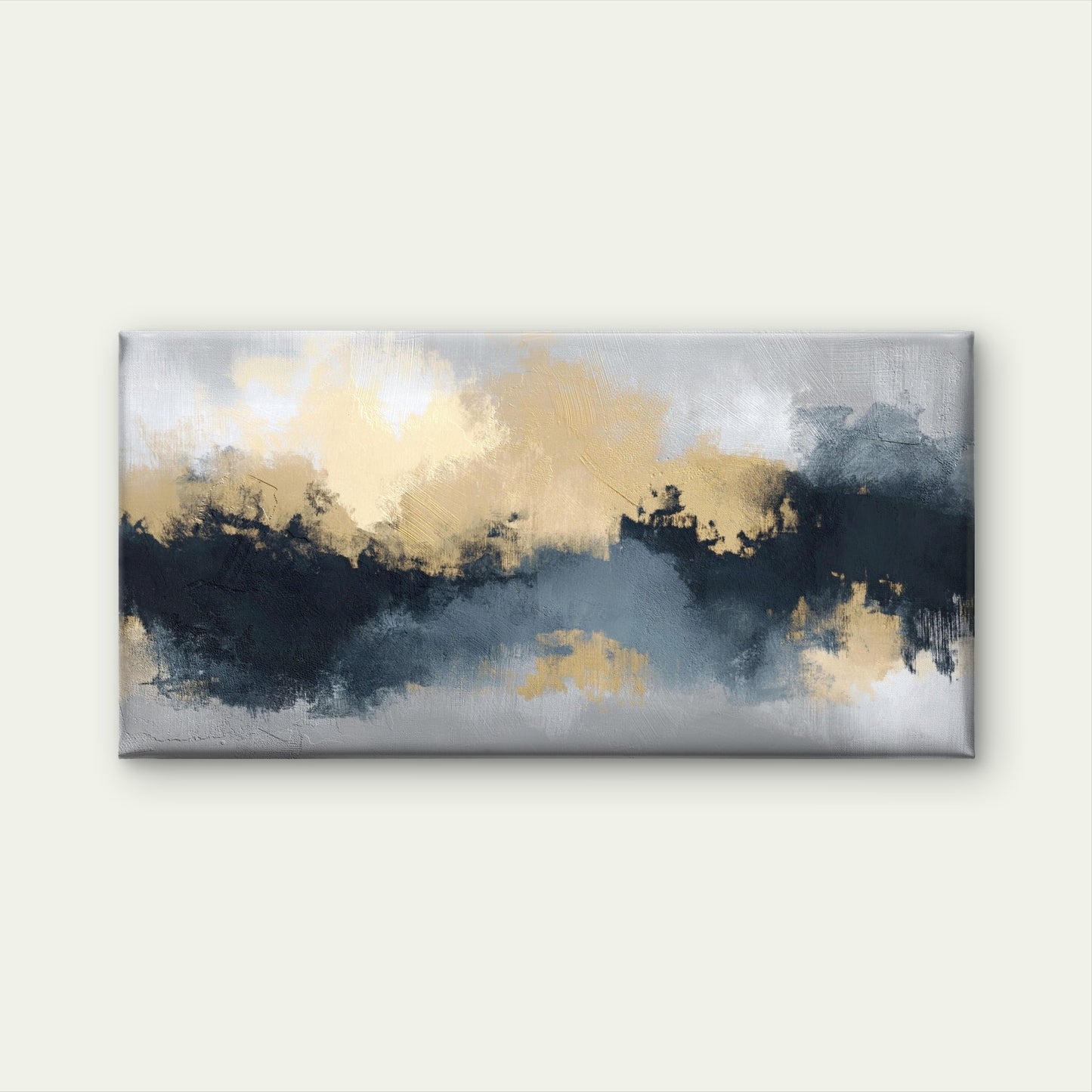 Abstract Navy Gold Cloud Oil Paint Wall Art Canvas Office Home Framed 120x60cm