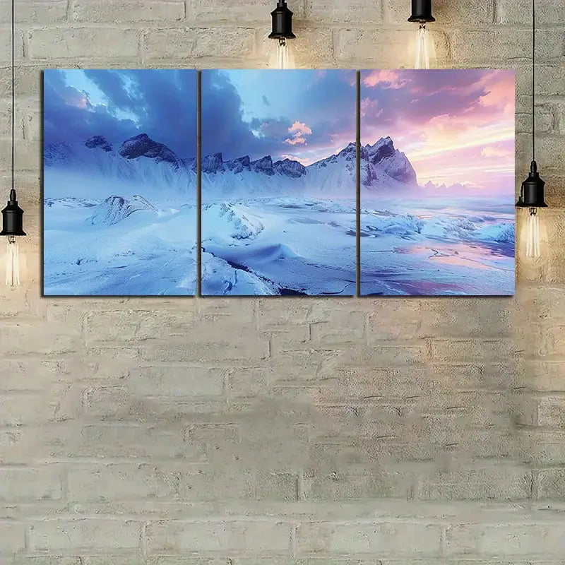 3pcs Snowy Mountain Purple Sky Metal Print Ready to Hang Art