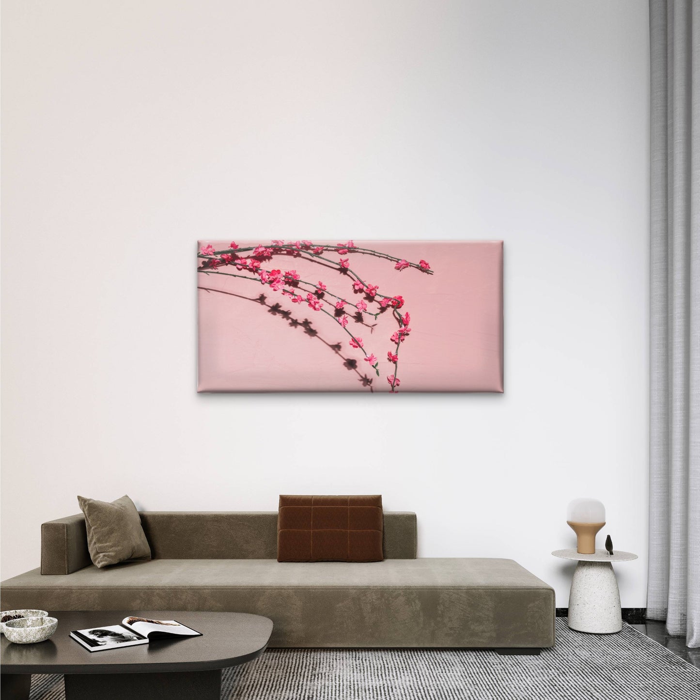 Pink Flowers Branch Wall Art Canvas Office Home Room Framed 120x60cm