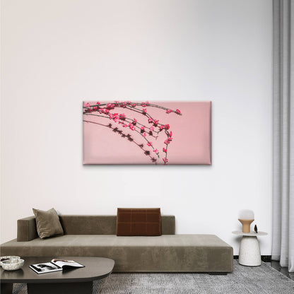 Pink Flowers Branch Wall Art Canvas Office Home Room Framed 120x60cm