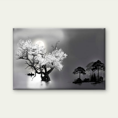Black And White Lake Night Moon Sky Wall Art Decor 100% Australian Made
