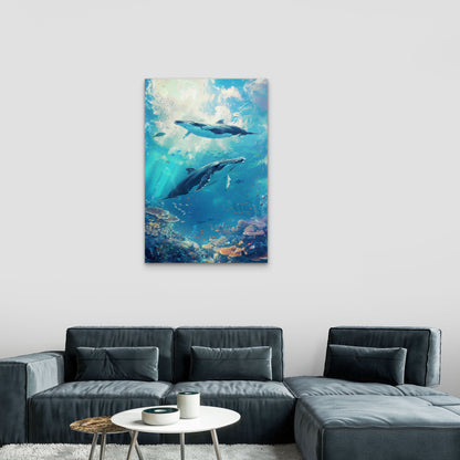 Watercolor Whale Illustration 40x60cm Metal Print Ready to Hang