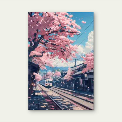 Modern Japanese Landscape 60x90cm Metal Print Ready to Hang