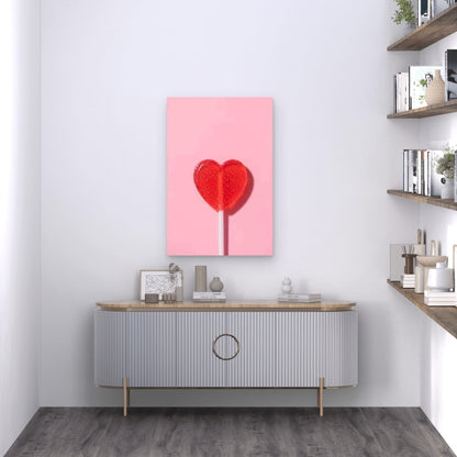 Candy-Inspired Heart Lollipop Metal Print Ready to Hang