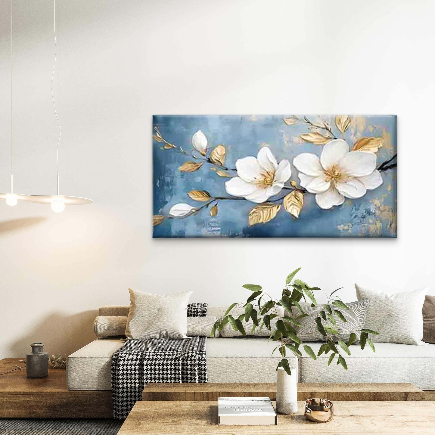 White Magnolia Flowers Wall Art Canvas Office Home Room Framed 120x60cm - Bella Home Decor