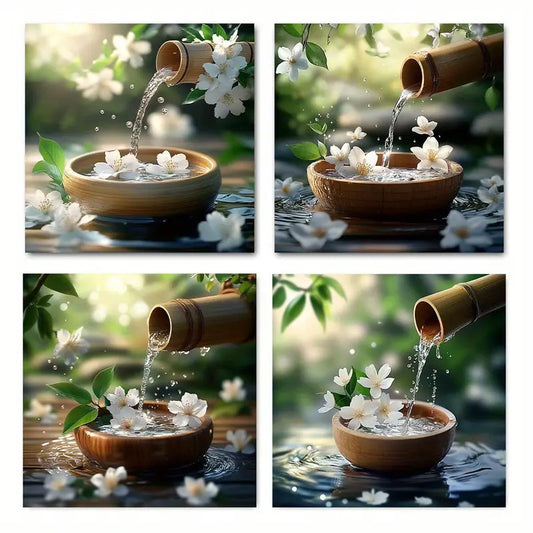 4pcs lotus tea cup Elegant GH     Wall Art Canvas Framed