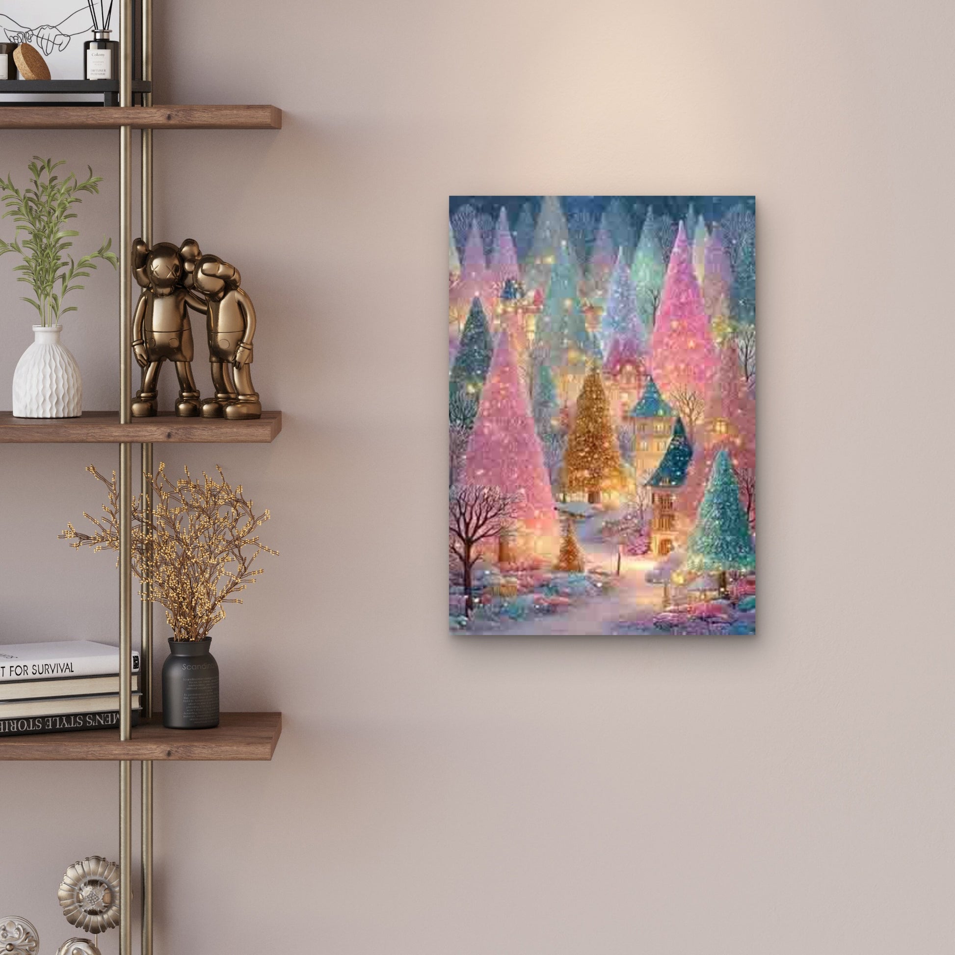 Enchanted Winter Forest with Colorful Trees Metal Print Ready to Hang - Bella Home Decor