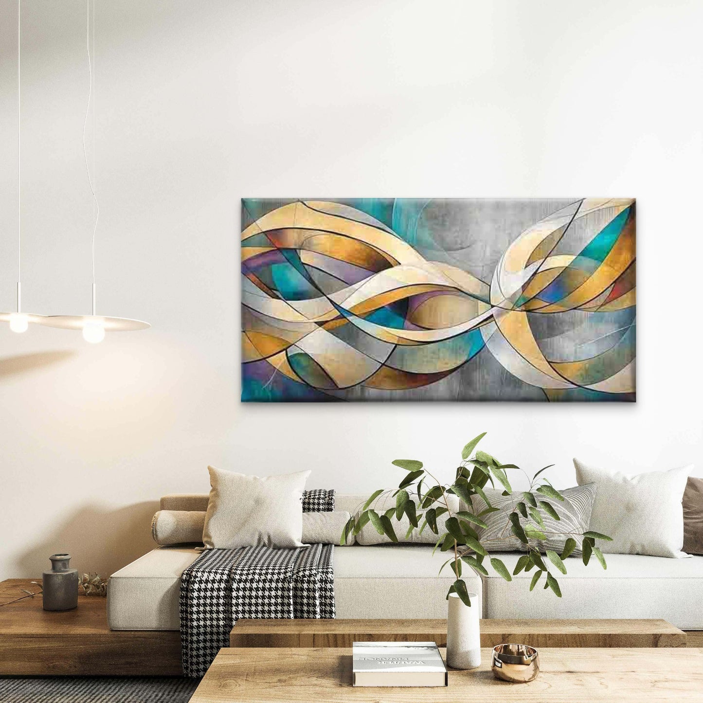 Abstract Curved Lines And Shape Wall Art Canvas Office Home Room Framed 120x60cm - Bella Home Decor