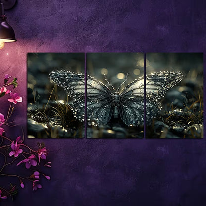 3pcs Luxurious Black Butterfly Wall Art Set Canvas Framed 40x60cm - High Quality Print 100% Australian Made Wall Canvas Ready to Hang