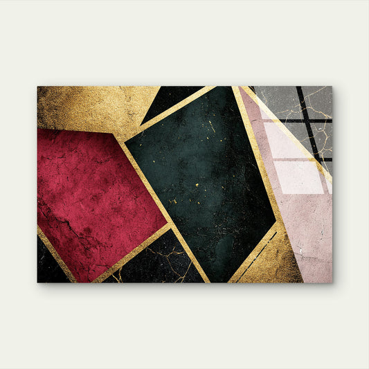 Dark Green Maroon Shapes Art Glass Printing Wall Art Australian Made Quality