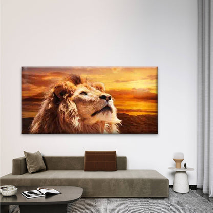 Majestic Lion Gazing at Sunset Wall Art Canvas Office Home Room Framed 120x60cm