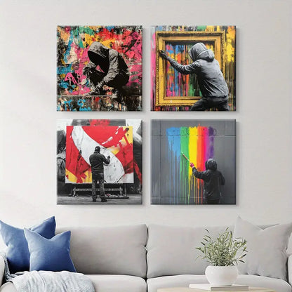 4pcs  Colorful Murals Art Print   Wall Art Canvas Framed