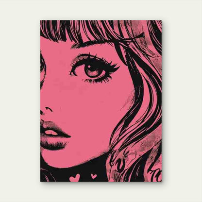 Pink & Black Vintage Woman Face Metal Print Ready to Hang