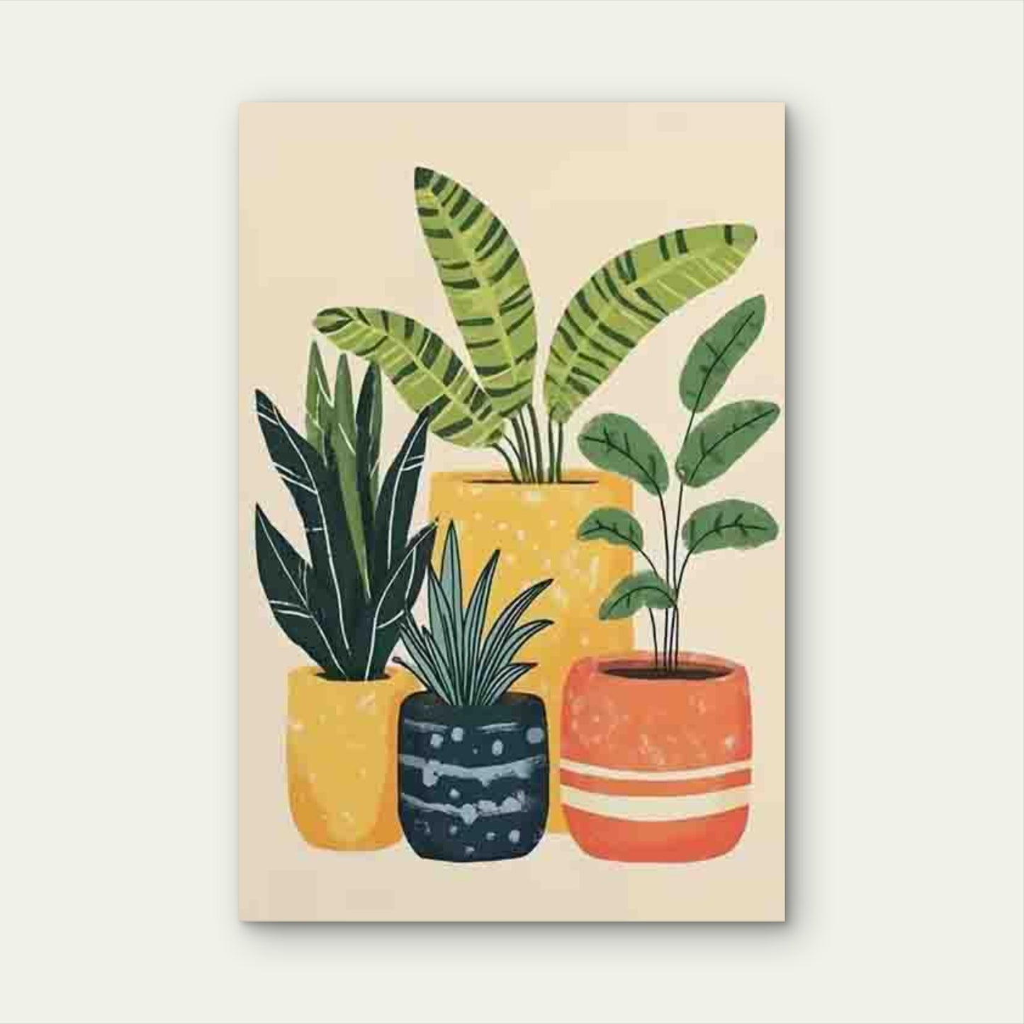 Vibrant Potted Plants in Colorful Vessels 60x90cm Metal Print Ready to Hang