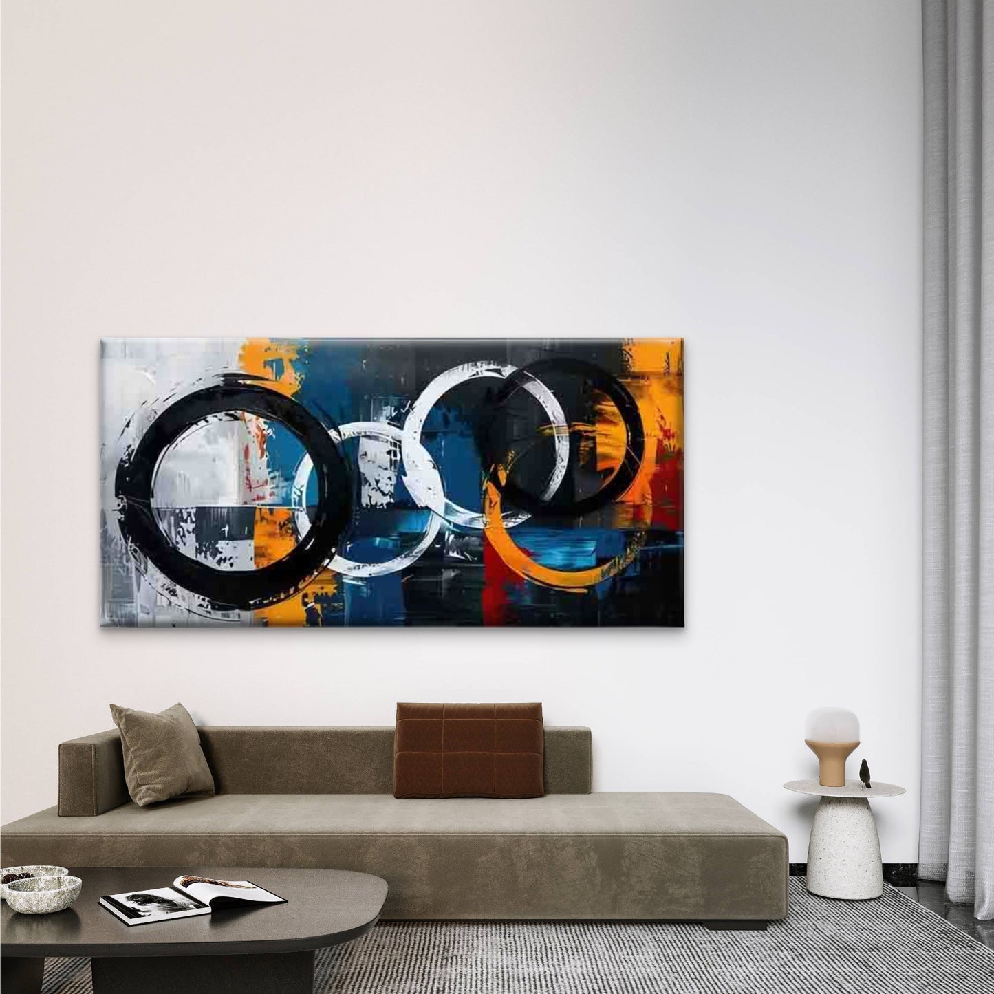 Abstract Colorful Rings Wall Art Canvas Office Home Room Framed 120x60cm