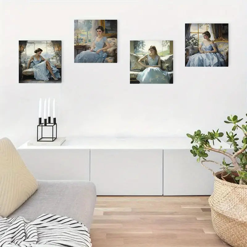 4pcs  Victorian Lady Reading sd Wall Art Canvas Framed