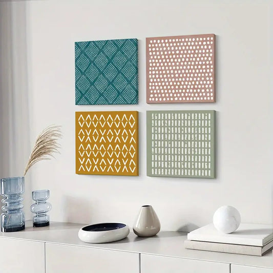 4pcs Geometric Lines White Brush Strokes   Wall Art Canvas Framed