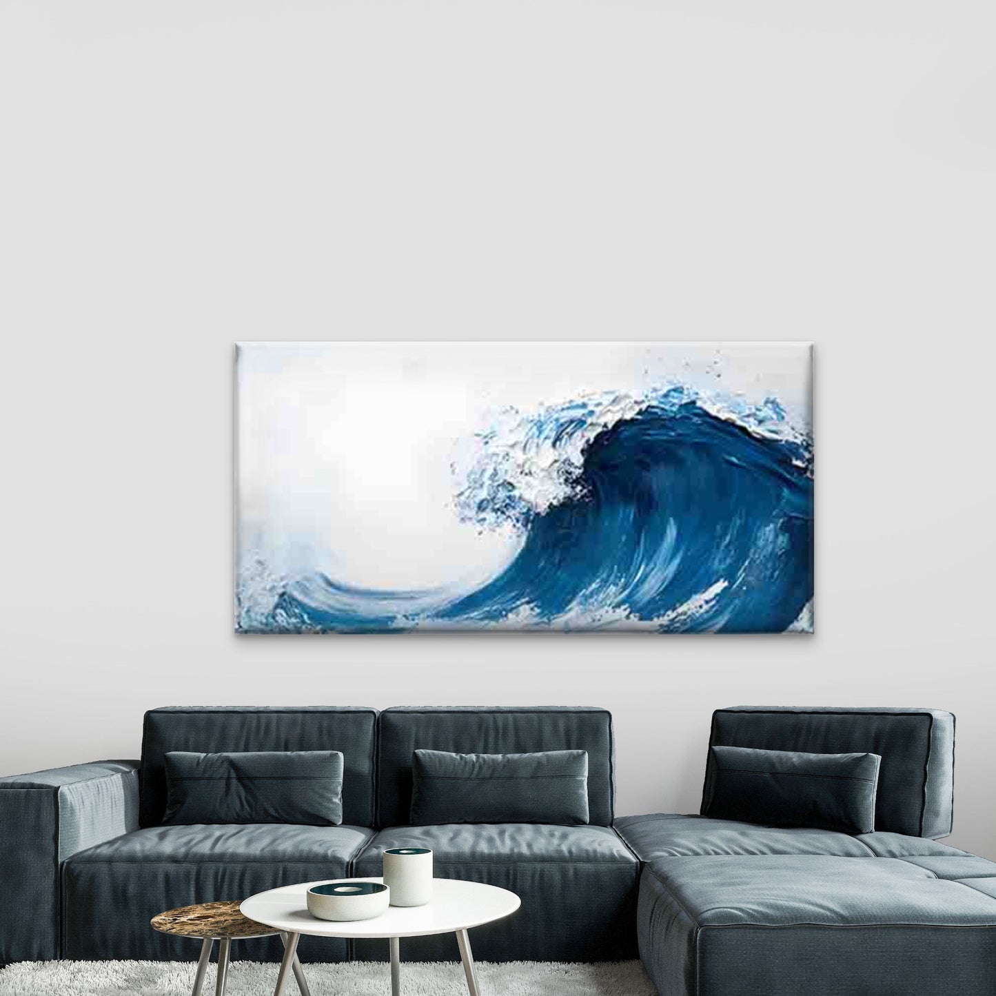 Dynamic Blue Wave Pattern Wall Art Canvas Office Home Room Framed 120x60cm - Bella Home Decor