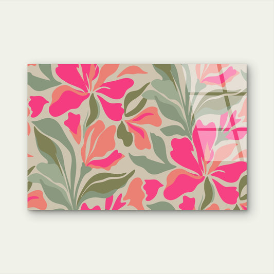Vibrant Pink Abstract Floral Leaves Acrylic Glass Printing Wall Art Australian Made Quality