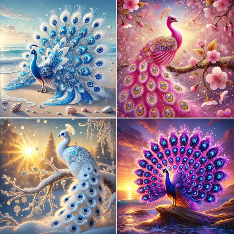 4pcs  Rainbow Rose Flower  Wall Art Canvas Framed