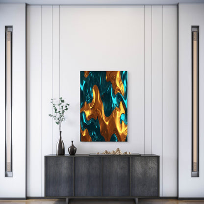 Abstract River Scene with Vibrant Hues Metal Print Ready to Hang