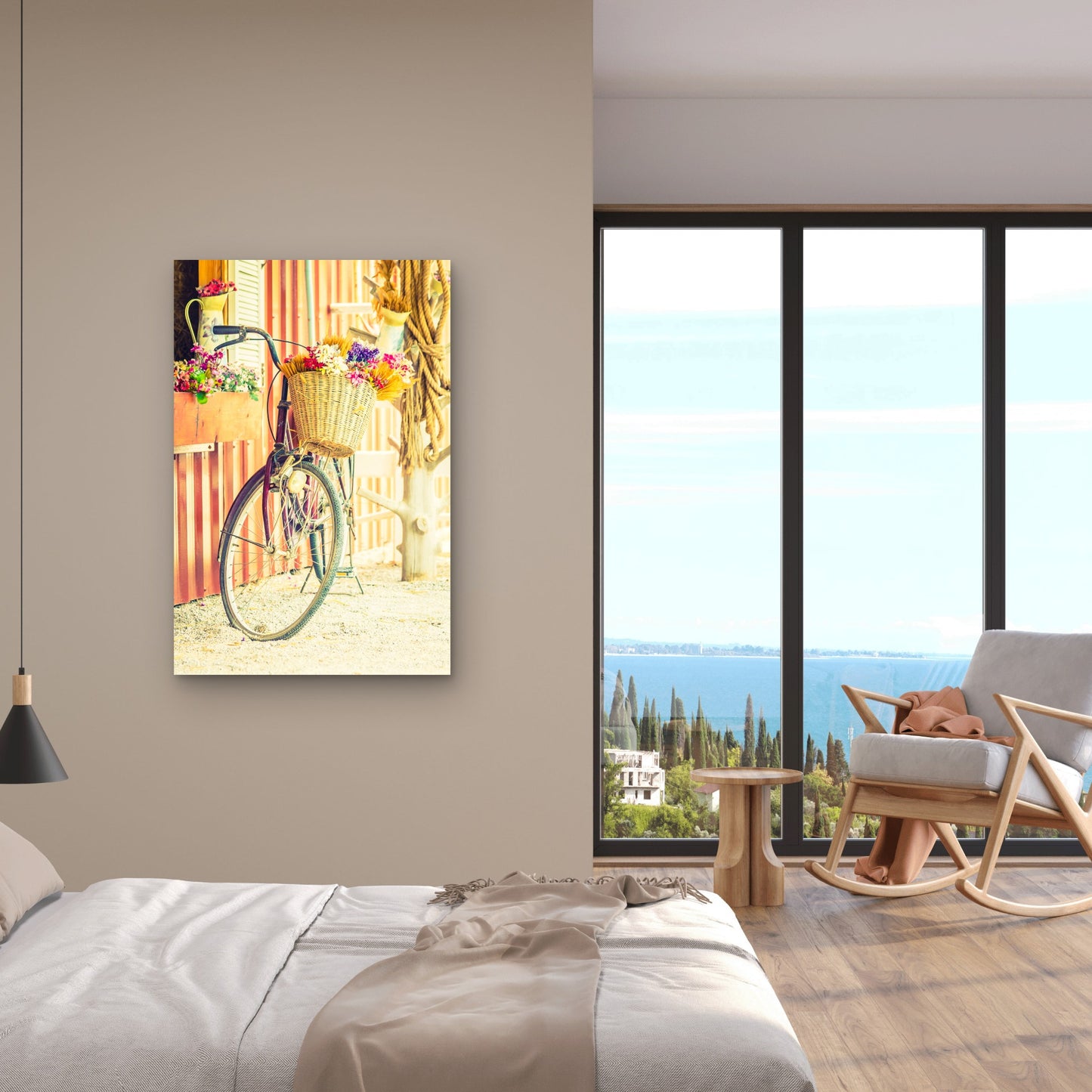 Pattern Retro Bicycle Decoration Flower 60x90cm Metal Print Ready to Hang