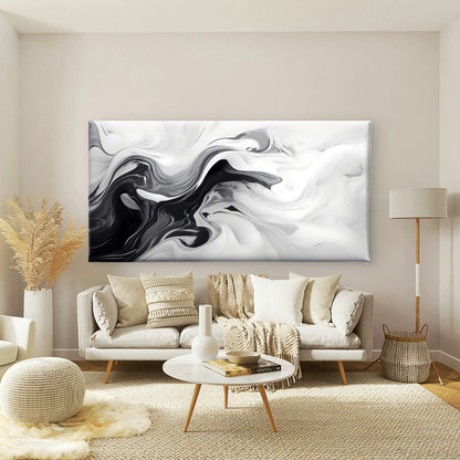 Black And White Liquid Swirls Wall Art Canvas Office Home Room Framed 120x60cm